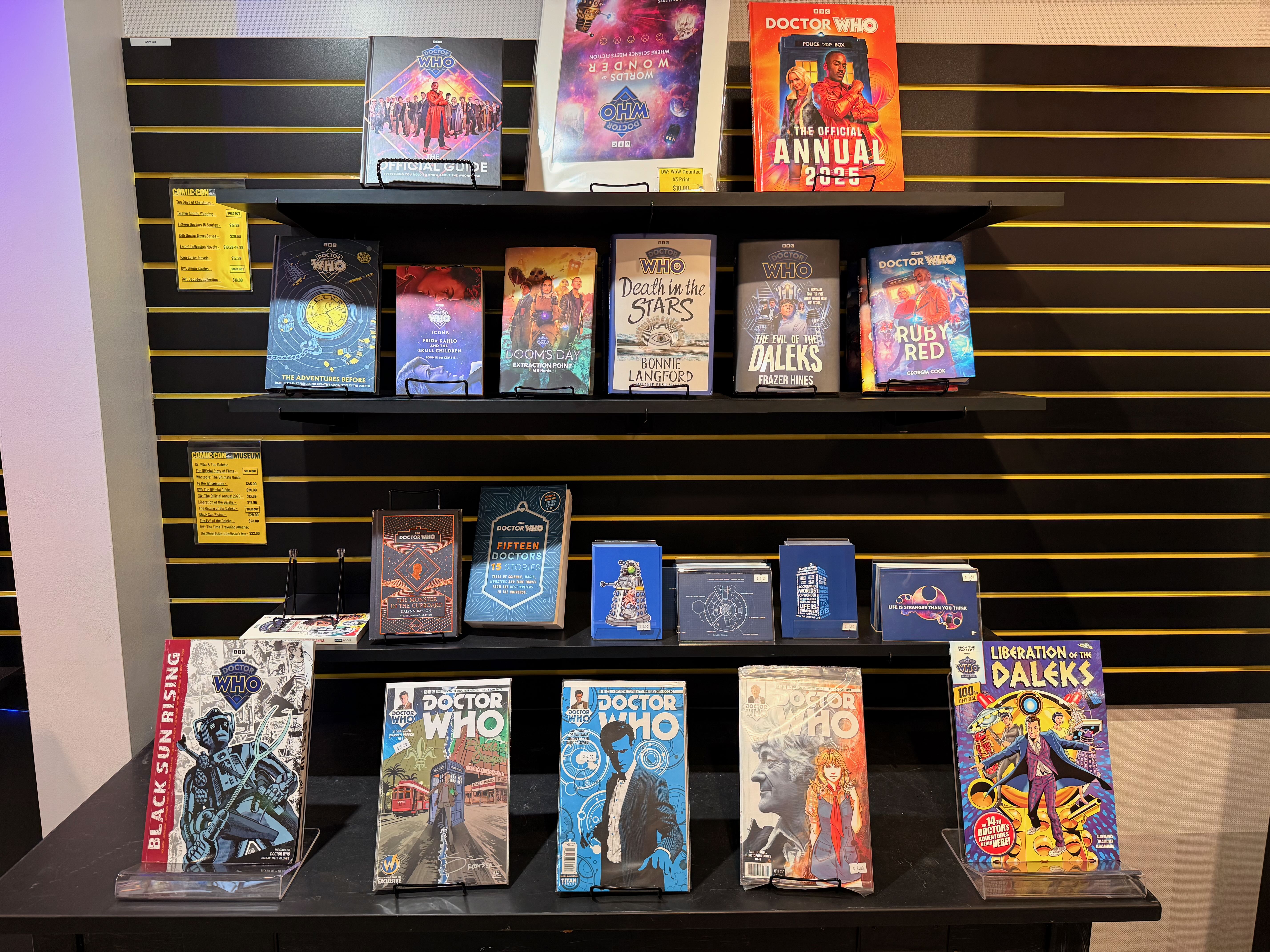 Doctor Who books and comics in the gift shop